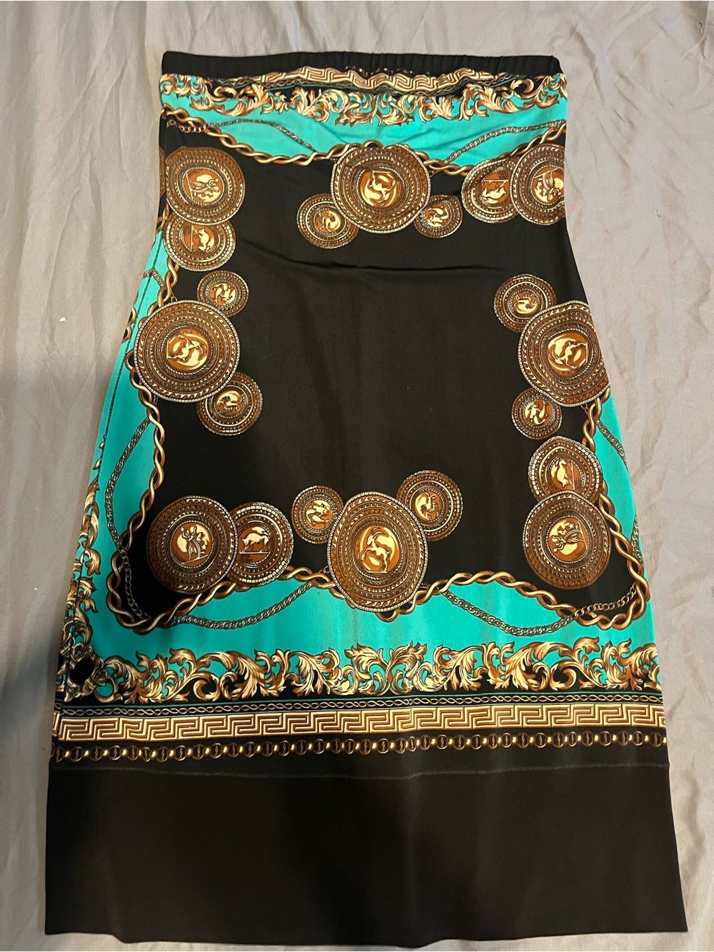 Black and Teal Printed Midi Dress